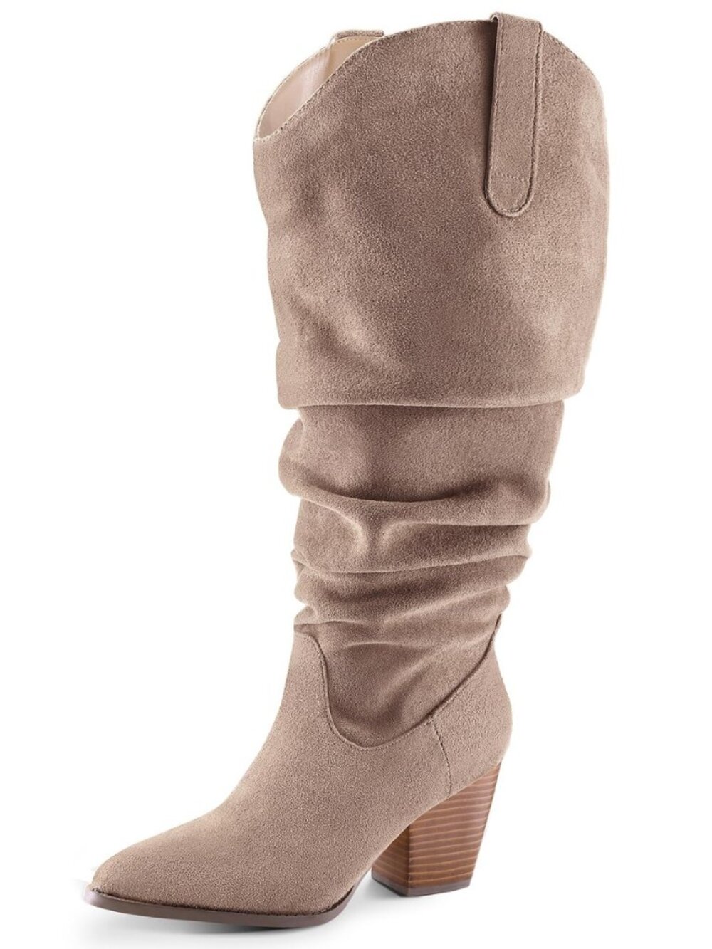 Women's Wide Calf Slouchy Knee High Cowboy Boots Pointed Toe Heel